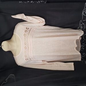 CATO. Lightweight Soft Pink Sweater w/Lace; Long Sleeves. EUC Size 22/24W